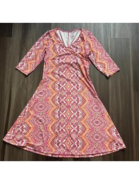 Prana Nadia Veeda Faux Wrap Dress Size Small Pink Orange Athletic Hidden Pocket